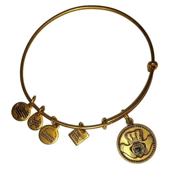 ALEX AND ANI Claddagh Charm Bracelet 2017 Crown Hands Clear Rhinestone Gold Tone - Picture 1 of 7